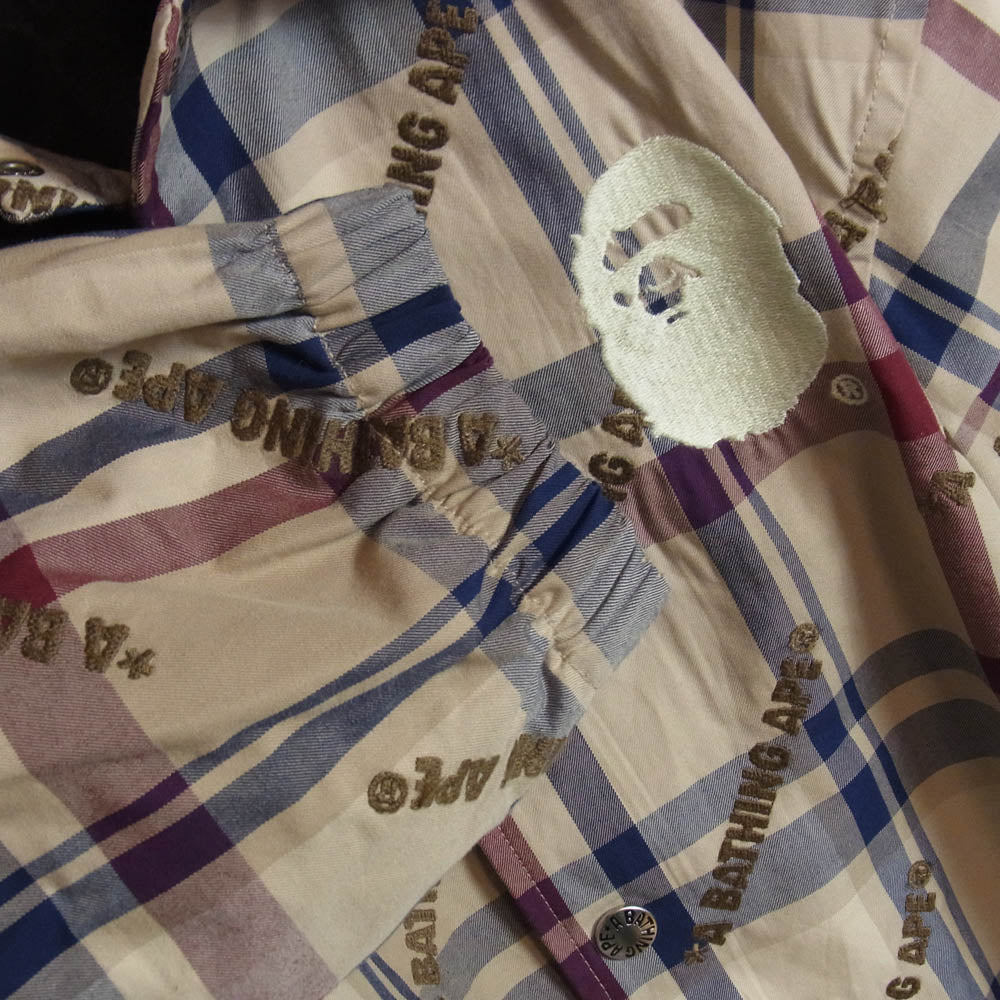 A BATHING APE アベイシングエイプ 25SS 001LJJ801052I Logo Check Pattern Coach Jacket ロゴ チェックパターン コーチジャケット ベージュ系 L【中古】