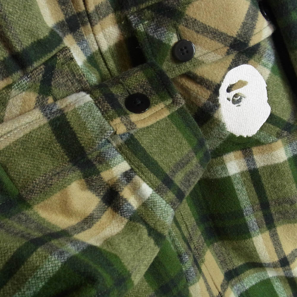 A BATHING APE アベイシングエイプ 001ljh801001m CHECK CPO ZIP JACKET ウール チェック ジップ ジャケット グリーン系 M【中古】