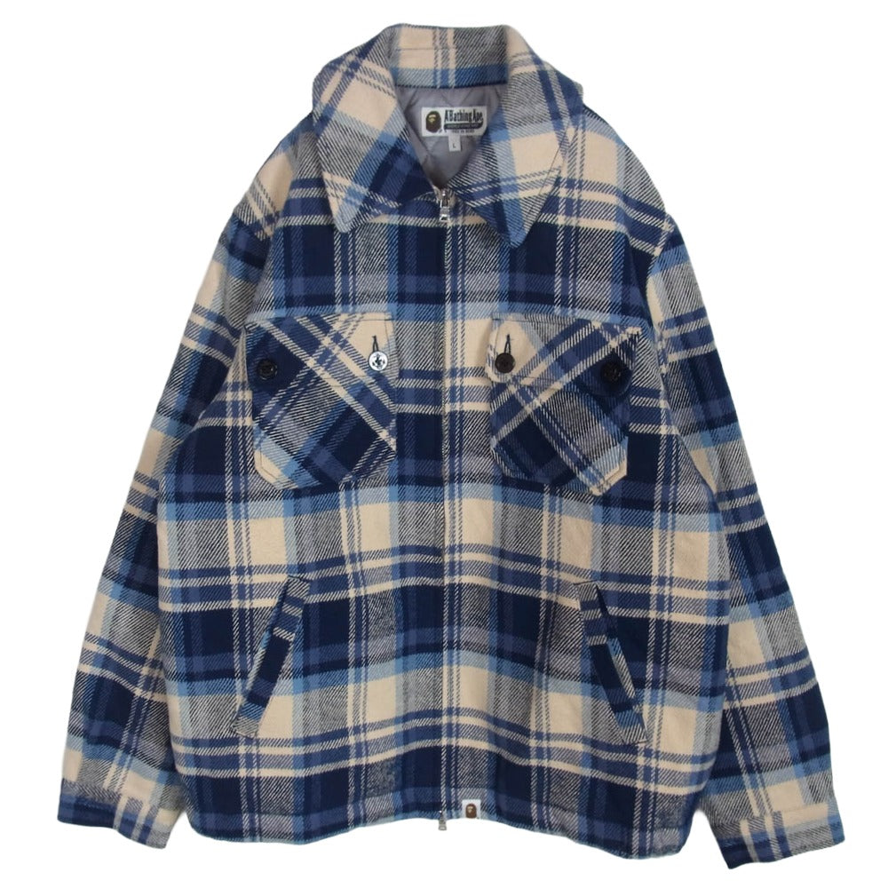 A BATHING APE アベイシングエイプ 25AW 001HJL801005M BAPE CHECK CPO ZIP JACKET チェック ジップ ジャケット ブルー系 L【極上美品】【中古】