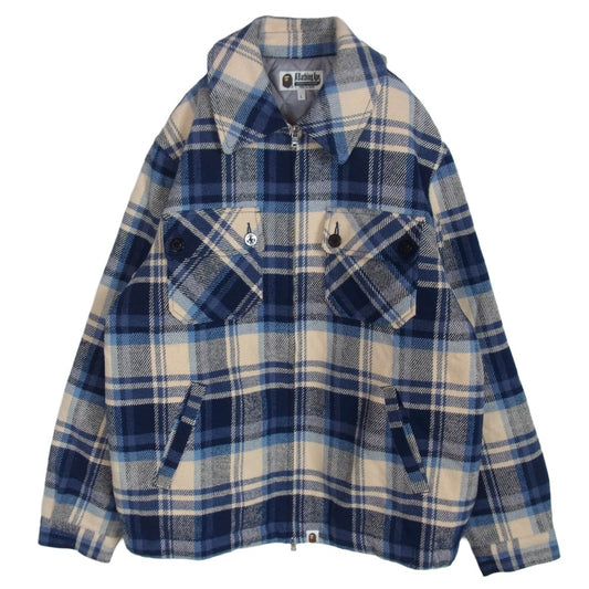 A BATHING APE アベイシングエイプ 25AW 001HJL801005M BAPE CHECK CPO ZIP JACKET チェック ジップ ジャケット ブルー系 L【極上美品】【中古】