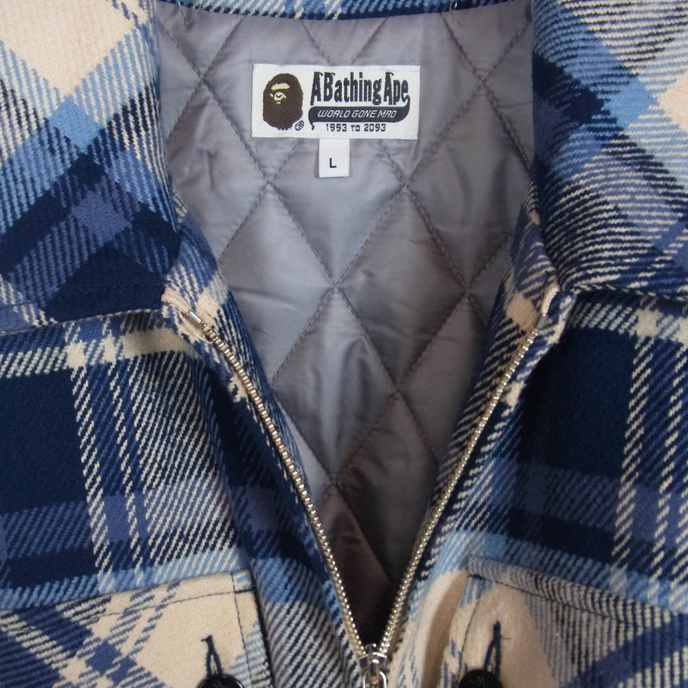 A BATHING APE アベイシングエイプ 25AW 001HJL801005M BAPE CHECK CPO ZIP JACKET チェック ジップ ジャケット ブルー系 L【極上美品】【中古】