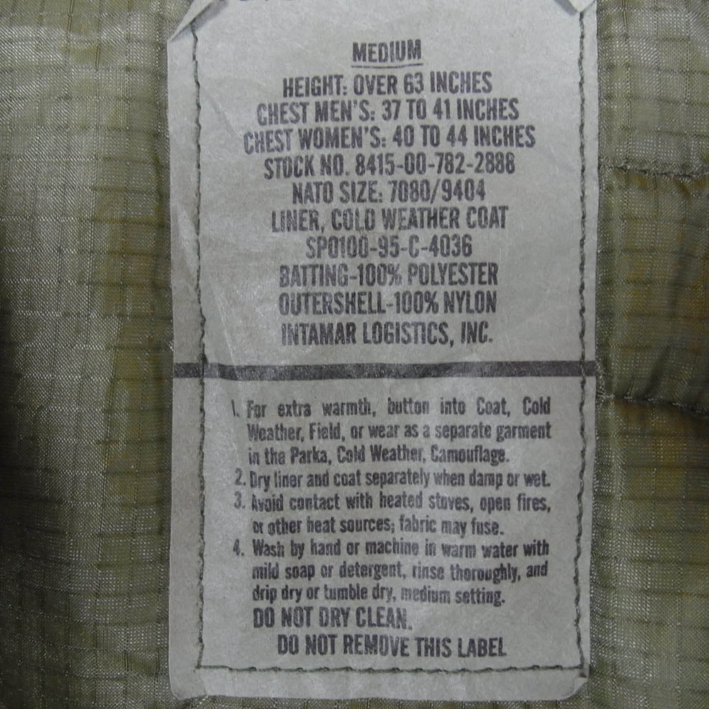 ユーエスアーミー Vintage ヴィンテージ 90s ミリタリー ライナー キルティング ジャケット モスグリーン系 M【中古】