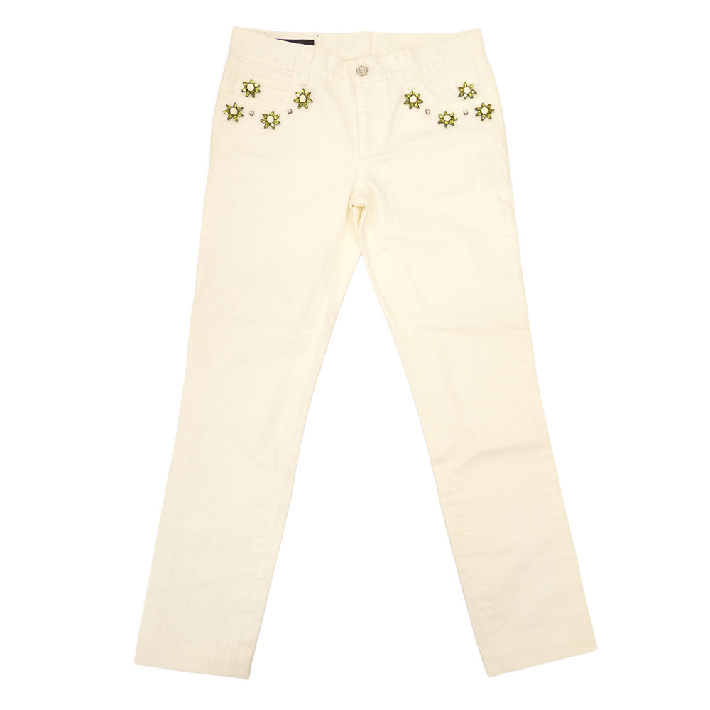 GUCCI グッチ 374561 XD278 イタリア製 60s skinny ビジュー 装飾付 ホワイト デニム パンツ ホワイト系 36【中古】