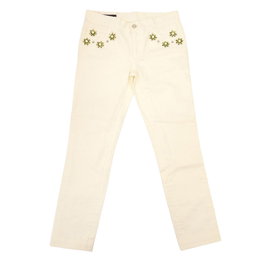 GUCCI グッチ 374561 XD278 イタリア製 60s skinny ビジュー 装飾付 ホワイト デニム パンツ ホワイト系 36【中古】