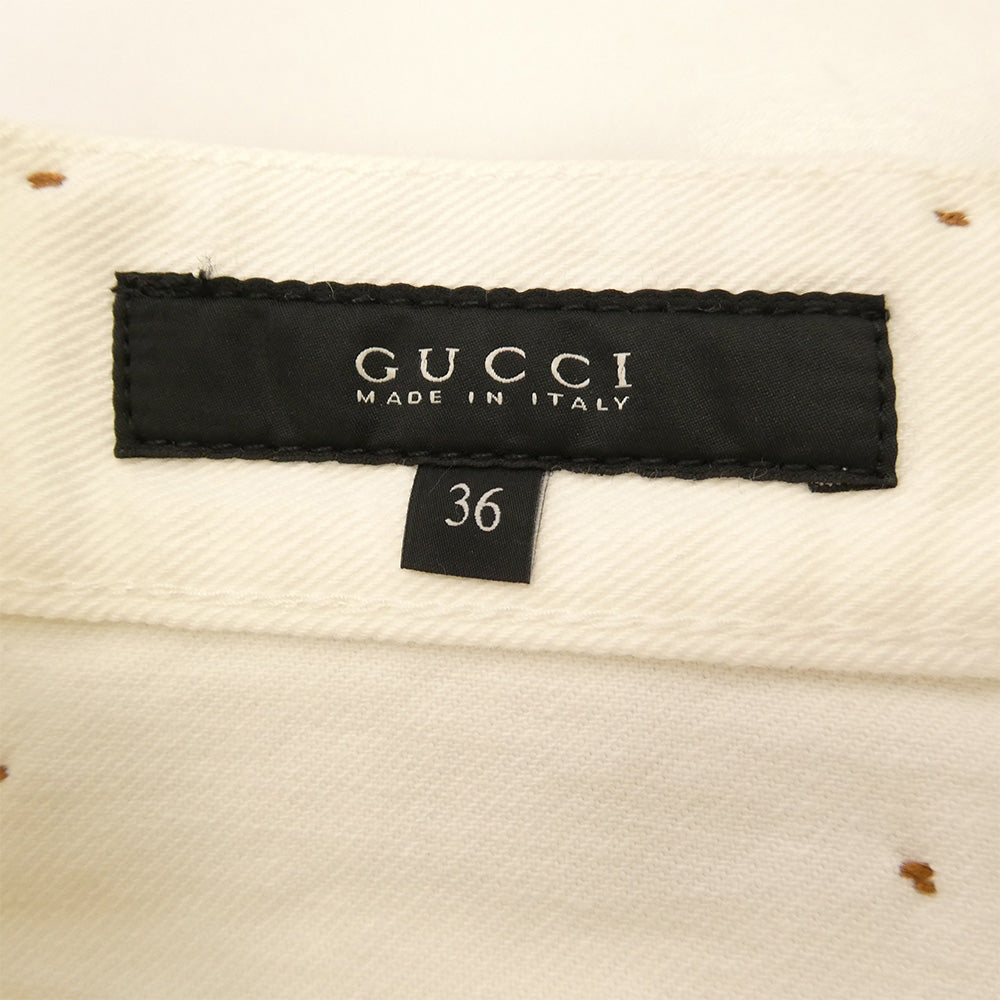 GUCCI グッチ 374561 XD278 イタリア製 60s skinny ビジュー 装飾付 ホワイト デニム パンツ ホワイト系 36【中古】
