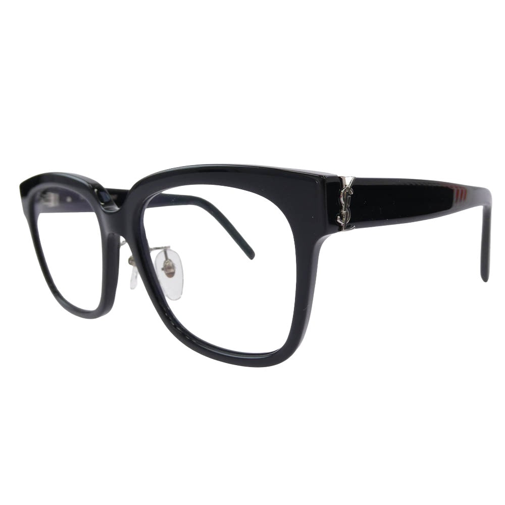 SAINT LAURENT サンローラン SL M40 002 イタリア製 ウェリントン サイド YSL ロゴ マーク メガネ 伊達メガネ アイウェア エンボス ロゴレザーケース付 ブラック系 54□18-140【中古】