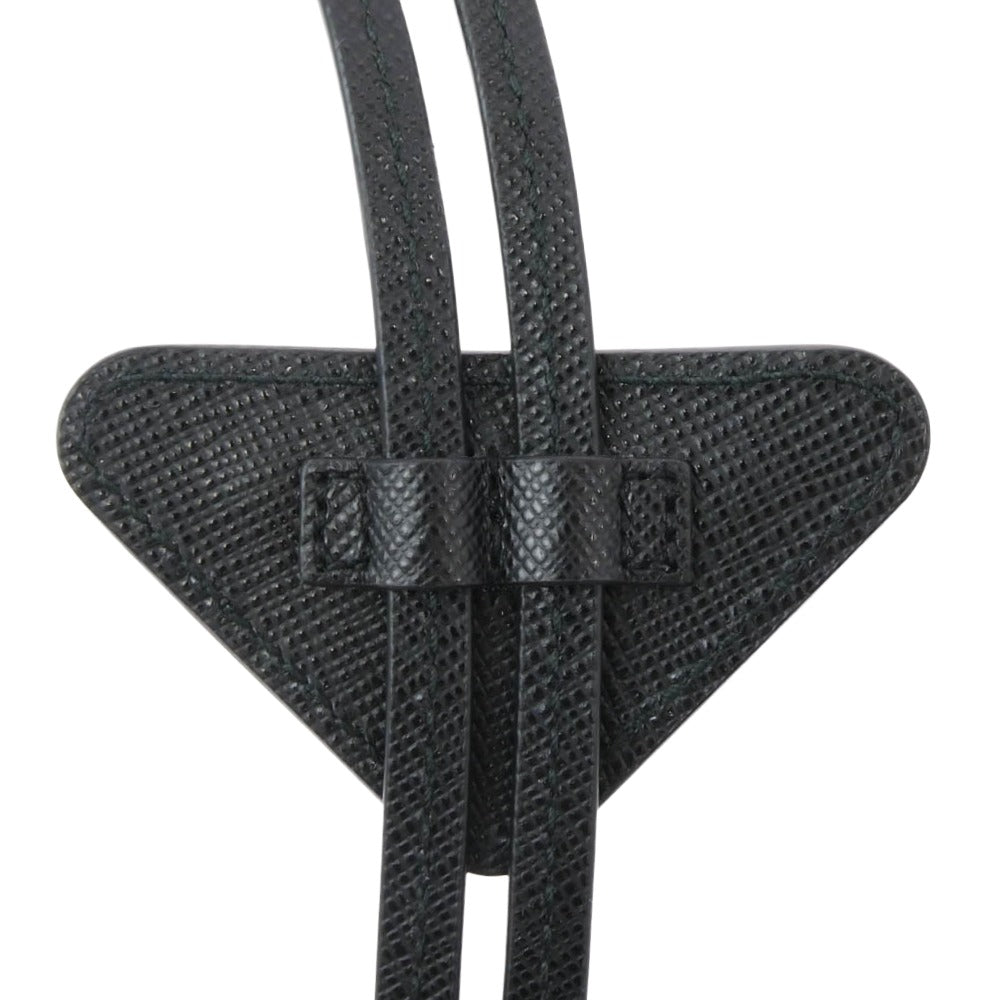 PRADA プラダ 2IC027 三角 トライアングル ロゴ プレート サフィアーノ ループタイ レザー ボロタイ ネックレス ブラック ブラック系【中古】