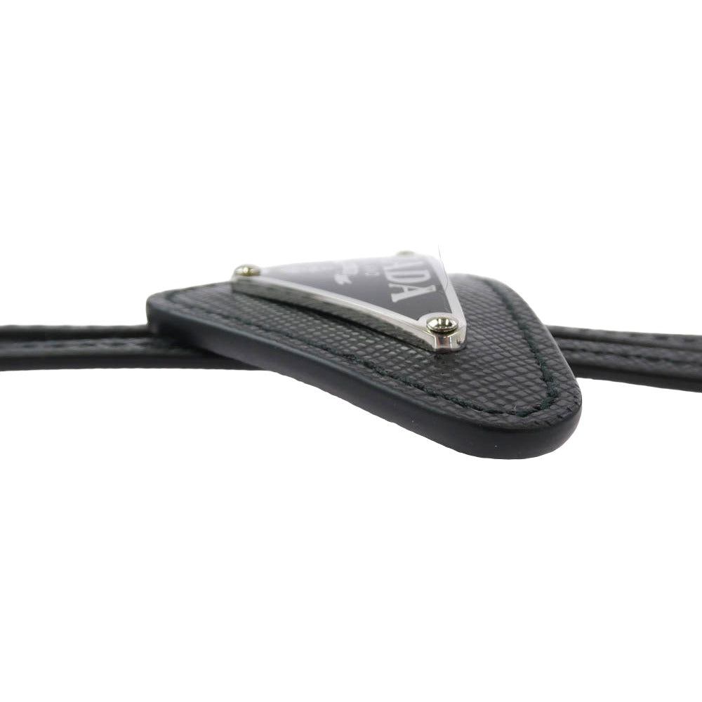 PRADA プラダ 2IC027 三角 トライアングル ロゴ プレート サフィアーノ ループタイ レザー ボロタイ ネックレス ブラック ブラック系【中古】