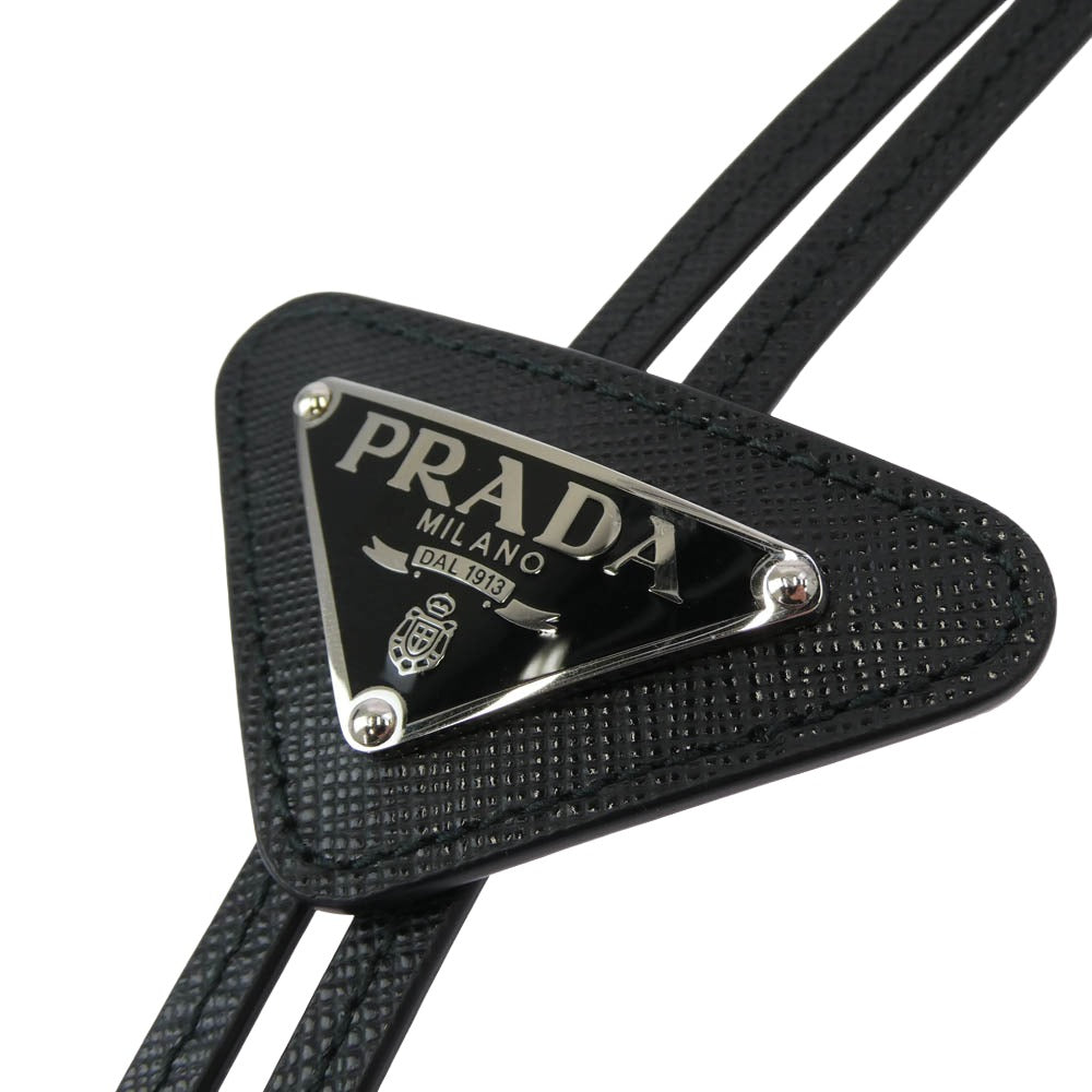 PRADA プラダ 2IC027 三角 トライアングル ロゴ プレート サフィアーノ ループタイ レザー ボロタイ ネックレス ブラック ブラック系【中古】