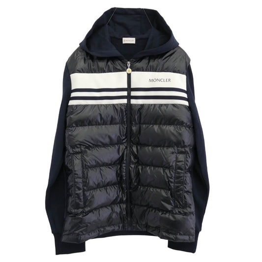 MONCLER モンクレール i20918g00059 809kz FELPA APERTA CON CAP スウェット切替ダウン ジャケット ネイビー系 L【美品】【中古】