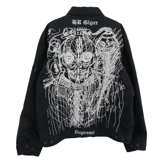 Supreme シュプリーム 23AW H.R. Giger Embroidered Work Jacket バック刺繍 エンブロイダリー ジップアップ ワークジャケット ブラック系 S【中古】