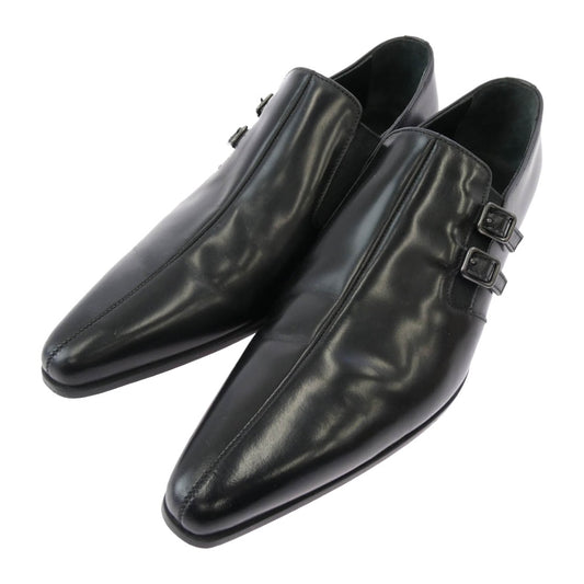 MIUMIU ミュウミュウ ポインテッドトゥ ベルテッド スリッポン レザーシューズ ブラック系 7.5【中古】