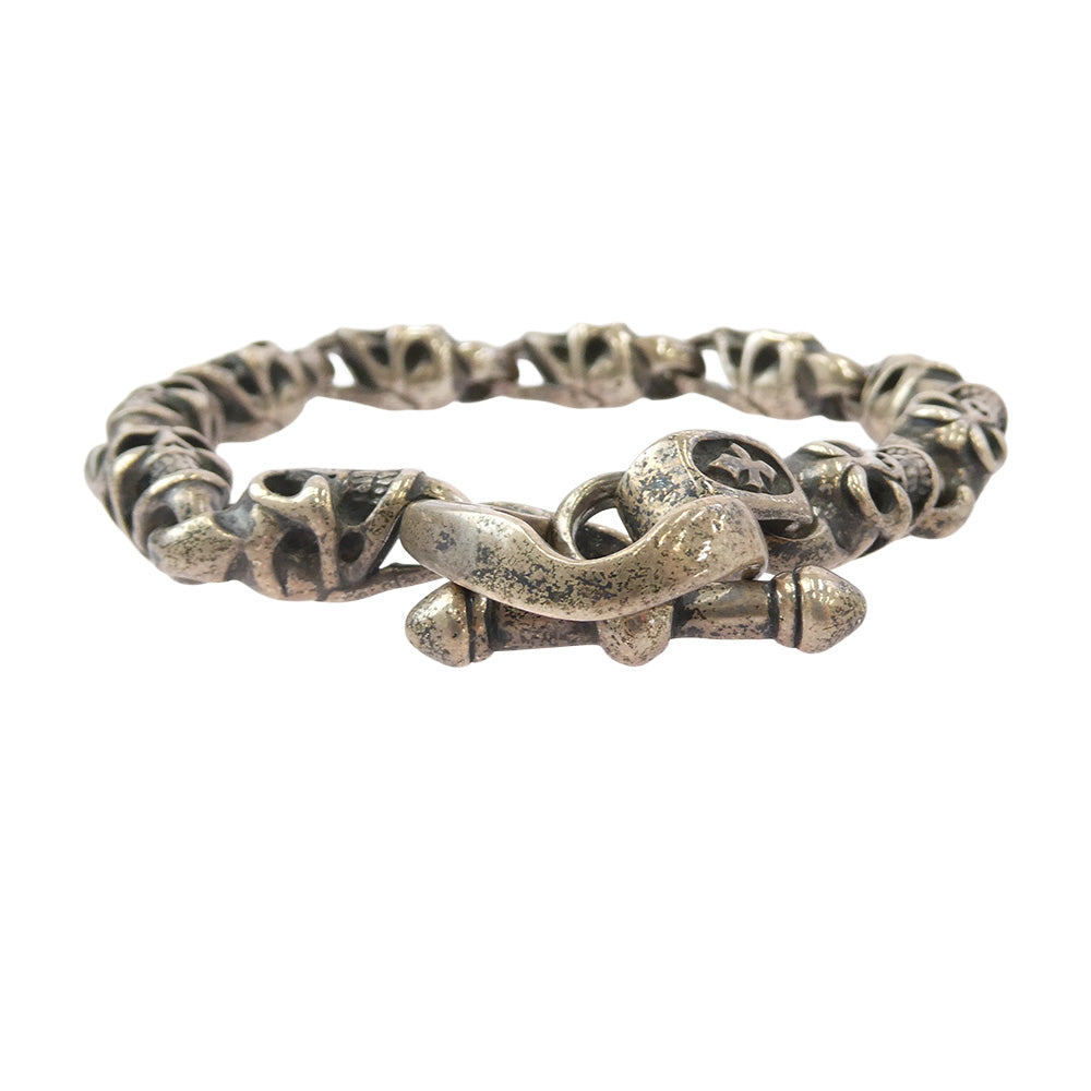 BILL WALL LEATHER ビルウォールレザー 10スカルリンク Cクロス Tバー ブレスレット シルバー系【中古】