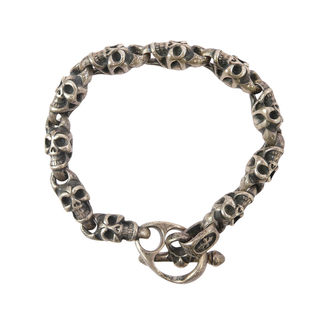 BILL WALL LEATHER ビルウォールレザー 10スカルリンク Cクロス Tバー ブレスレット シルバー系【中古】