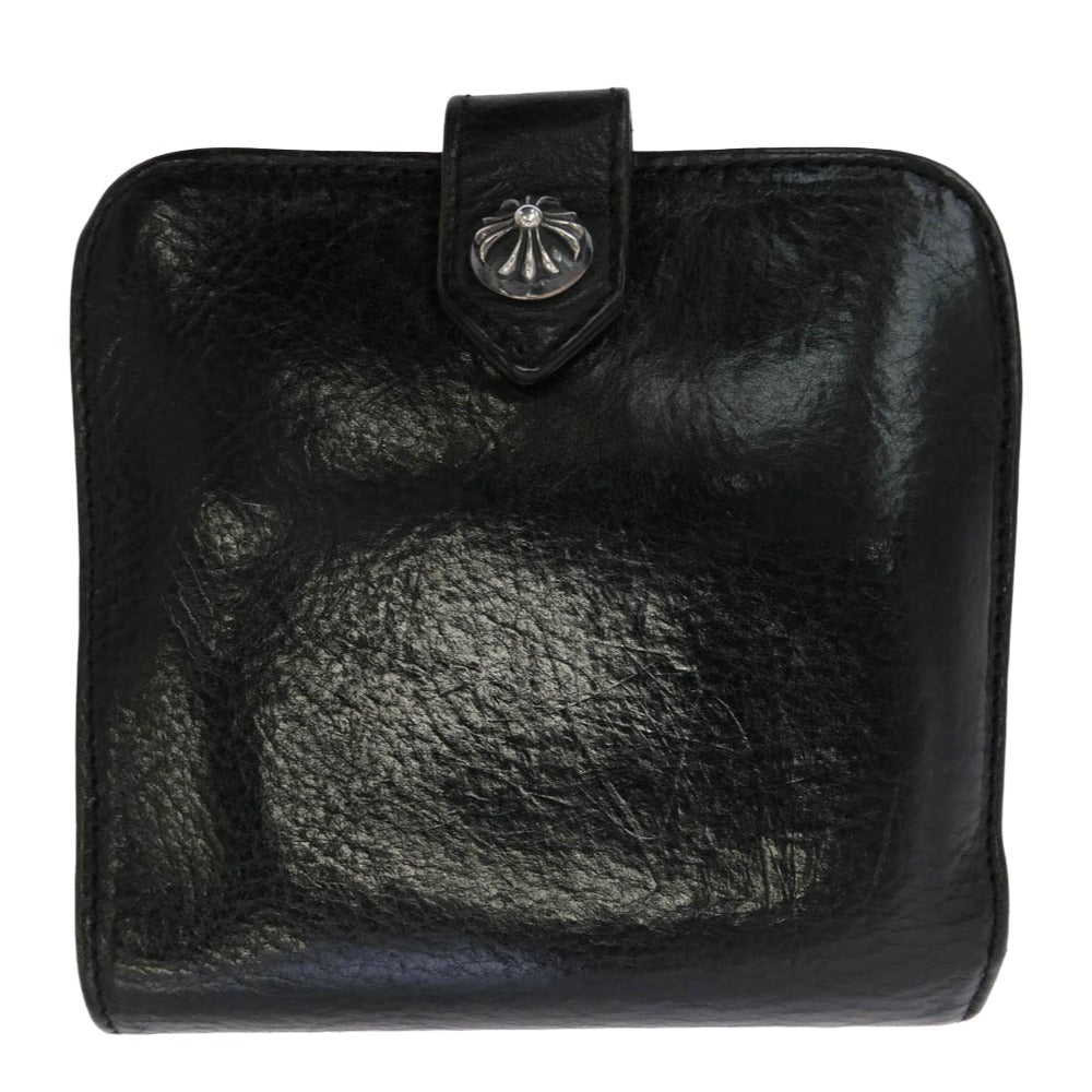 CHROME HEARTS クロムハーツ（原本無） SQ BTN BILL スクエアボタンビル ダガージップ レザー コンパクト ウォレット ブラック系 表記なし【中古】