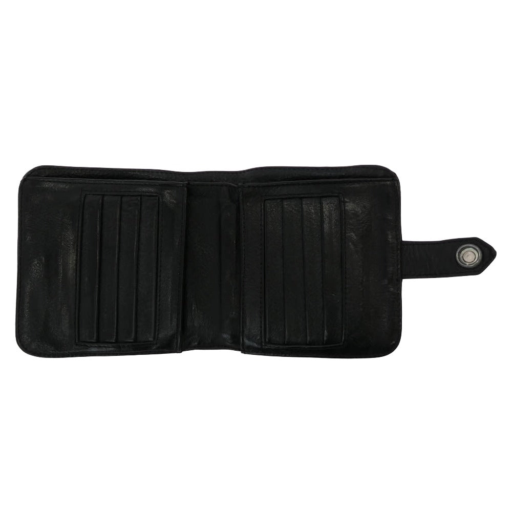 CHROME HEARTS クロムハーツ（原本無） SQ BTN BILL スクエアボタンビル ダガージップ レザー コンパクト ウォレット ブラック系 表記なし【中古】