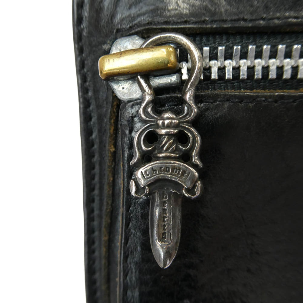 CHROME HEARTS クロムハーツ（原本無） SQ BTN BILL スクエアボタンビル ダガージップ レザー コンパクト ウォレット ブラック系 表記なし【中古】