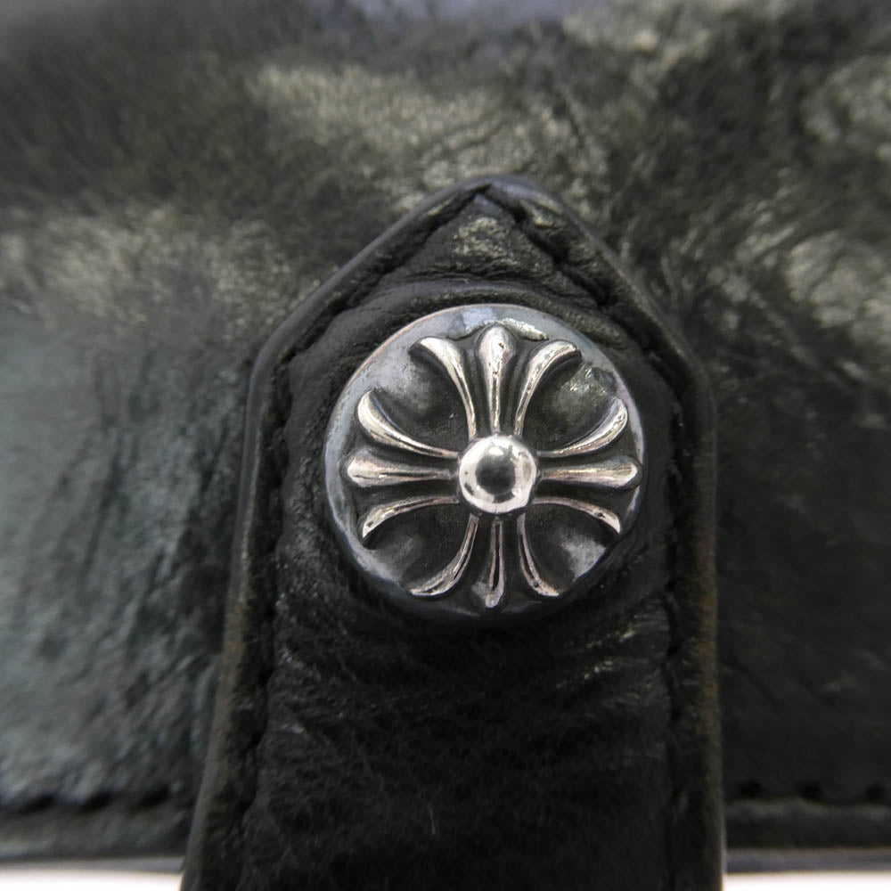 CHROME HEARTS クロムハーツ（原本無） SQ BTN BILL スクエアボタンビル ダガージップ レザー コンパクト ウォレット ブラック系 表記なし【中古】