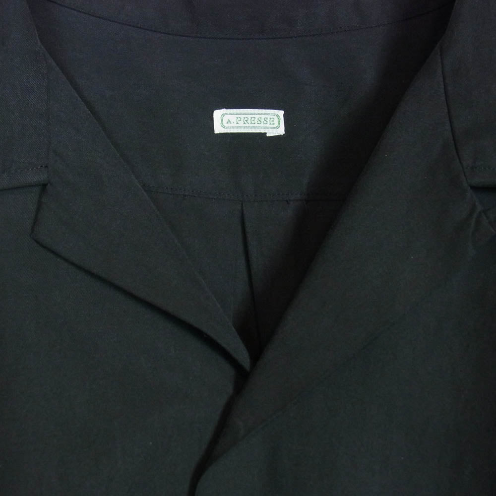 A.PRESSE アプレッセ 25SS 25SAP-02-03H Silk Cotton Open Collar L/S シルク コットン オープンカラー 開襟 長袖 シャツ ブラック系 2【中古】