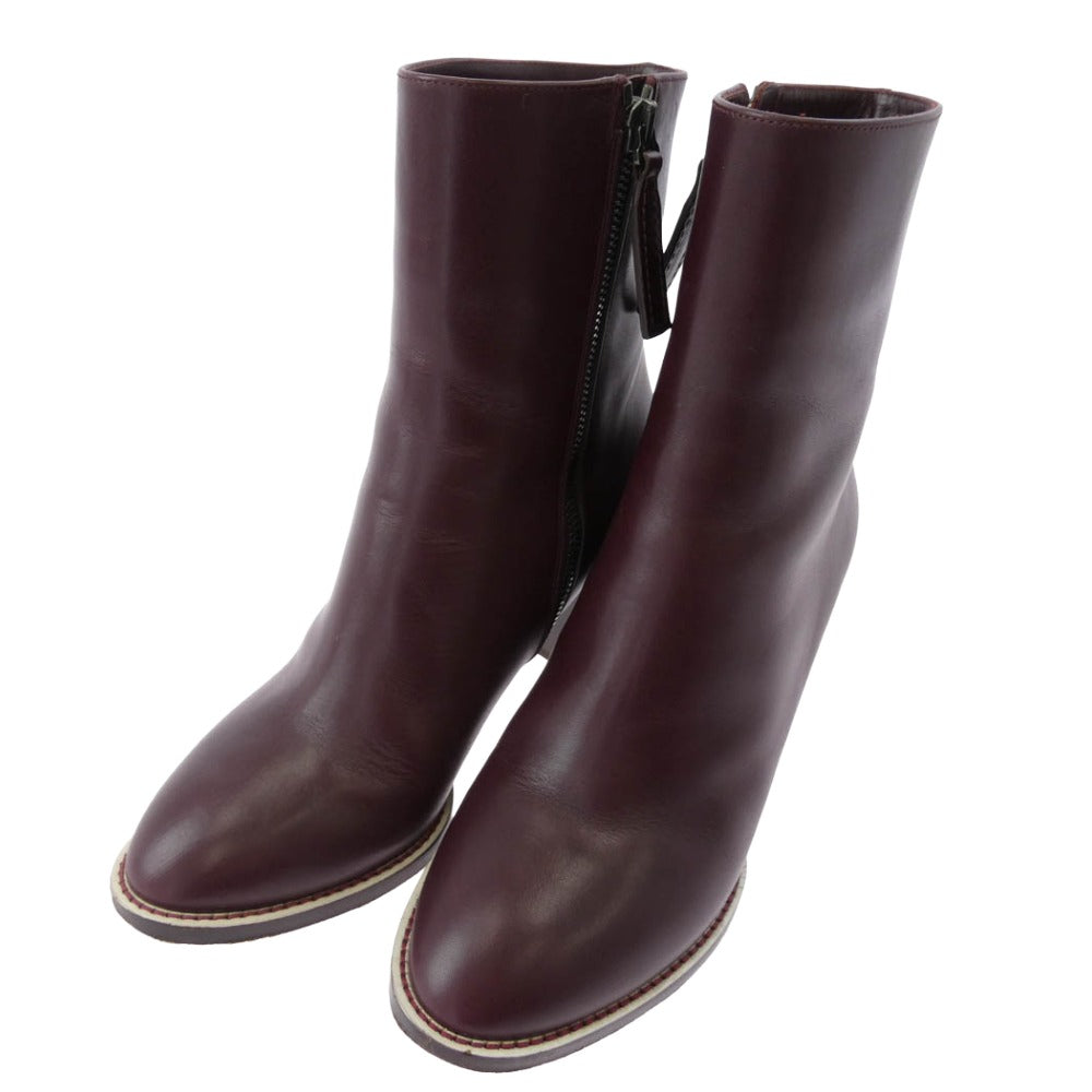 Chloe クロエ サイドジップ レザー ヒール アンクル ブーツ ブラウン系 36【中古】