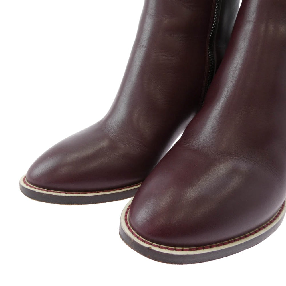 Chloe クロエ サイドジップ レザー ヒール アンクル ブーツ ブラウン系 36【中古】