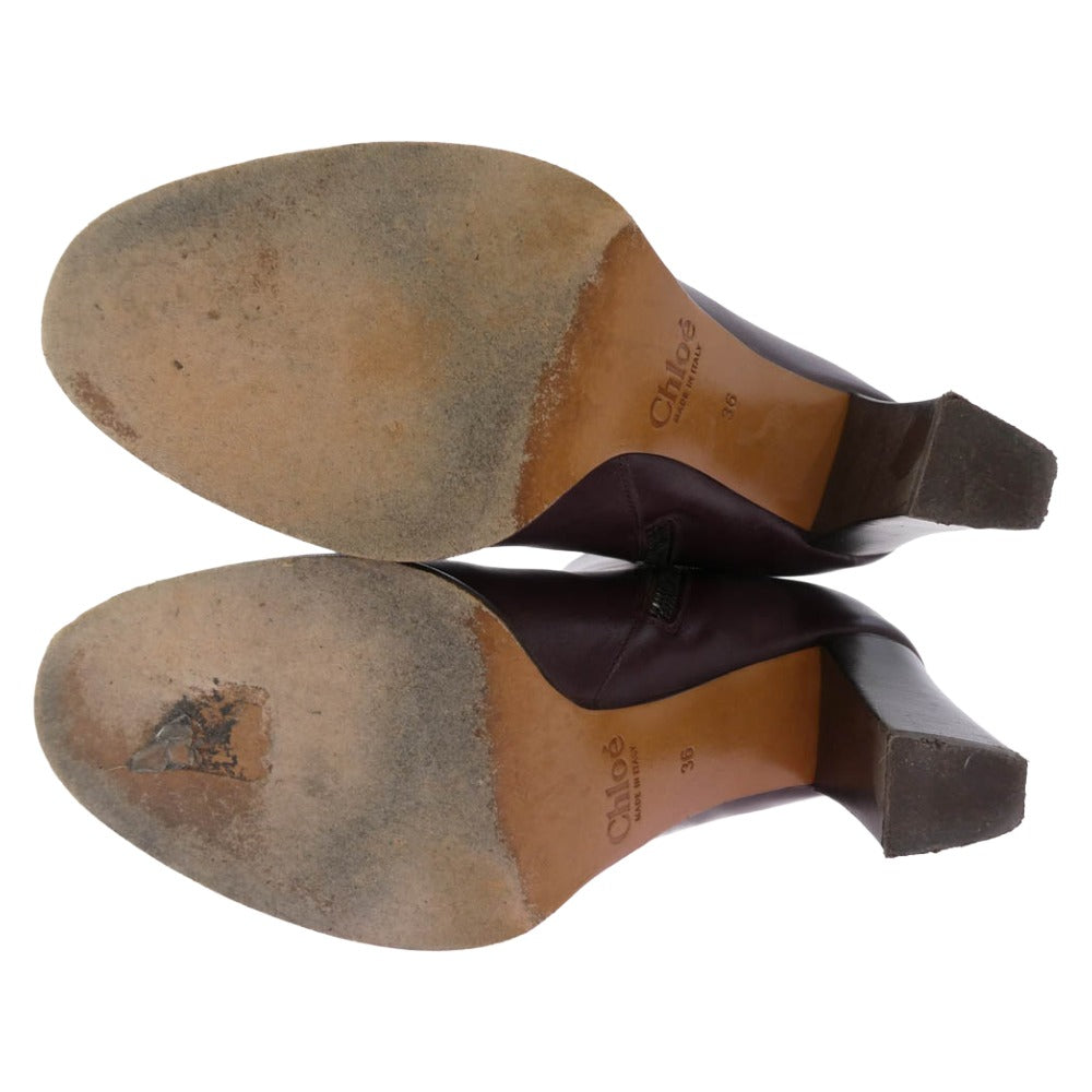 Chloe クロエ サイドジップ レザー ヒール アンクル ブーツ ブラウン系 36【中古】