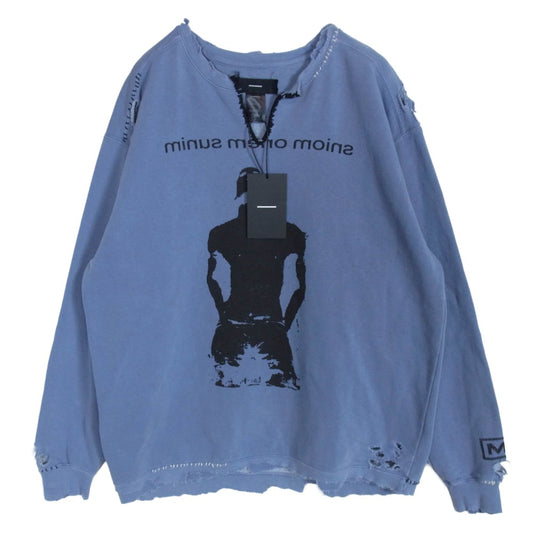マイナス M-24F-BG003 Bootleg Crew Sweat With Repaired STAIN Vネック リペア ダメージ加工 スウェット トレーナー ブルー系 2【極上美品】【中古】
