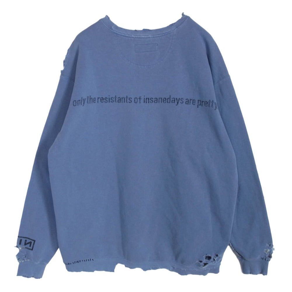 マイナス M-24F-BG003 Bootleg Crew Sweat With Repaired STAIN Vネック リペア ダメージ加工 スウェット トレーナー ブルー系 2【極上美品】【中古】