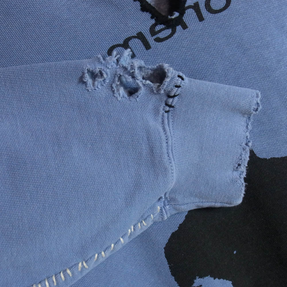 マイナス M-24F-BG003 Bootleg Crew Sweat With Repaired STAIN Vネック リペア ダメージ加工 スウェット トレーナー ブルー系 2【極上美品】【中古】