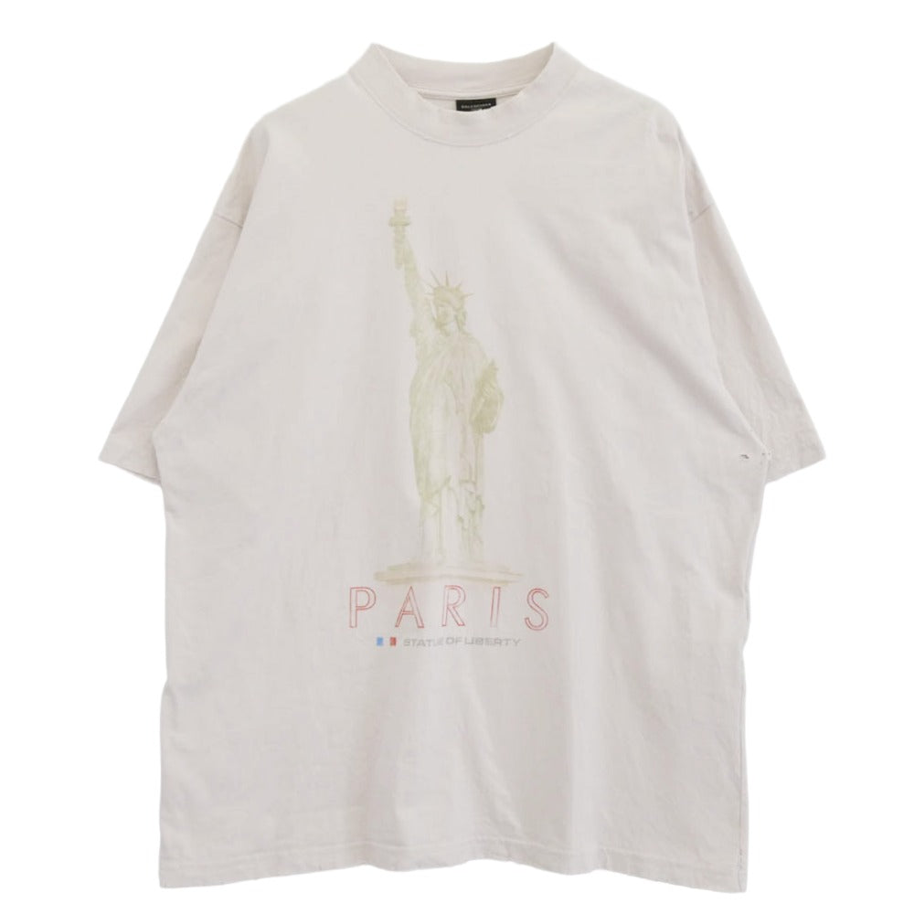 BALENCIAGA バレンシアガ 24AW 764235 TQVR9 PARIS LIBERTY ヴィンテージ加工 ダメージ加工 自由の女神 プリント 半袖 Tシャツ ピンク系 XL【中古】