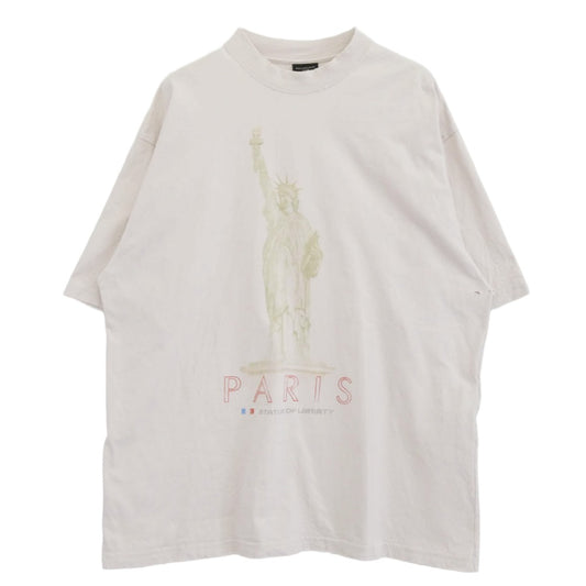 BALENCIAGA バレンシアガ 24AW 764235 TQVR9 PARIS LIBERTY ヴィンテージ加工 ダメージ加工 自由の女神 プリント 半袖 Tシャツ ピンク系 XL【中古】