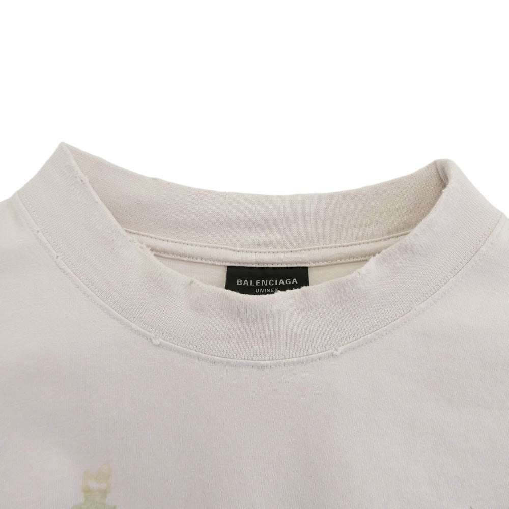 BALENCIAGA バレンシアガ 24AW 764235 TQVR9 PARIS LIBERTY ヴィンテージ加工 ダメージ加工 自由の女神 プリント 半袖 Tシャツ ピンク系 XL【中古】