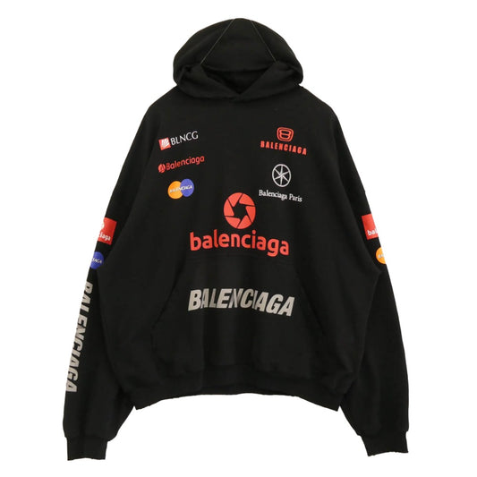 BALENCIAGA バレンシアガ 23AW 767885 TPVF1 Top League Round Hoodie トップリーグ ダメージ加工 フーディー パーカー ブラック系 5【中古】