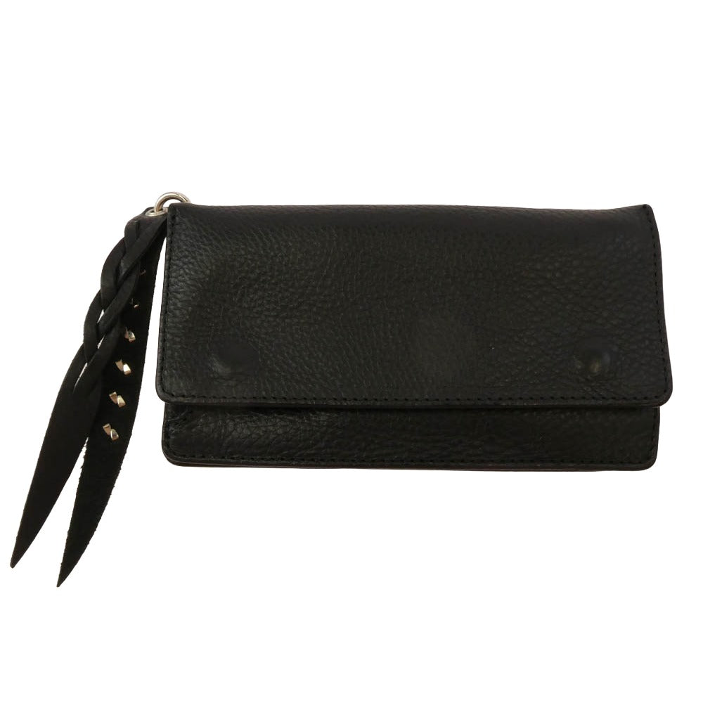 CALEE キャリー PLANE LEATHER LONG WALLET STUDS CHARM スタッズチャーム ロング ウォレット ブラック系【中古】