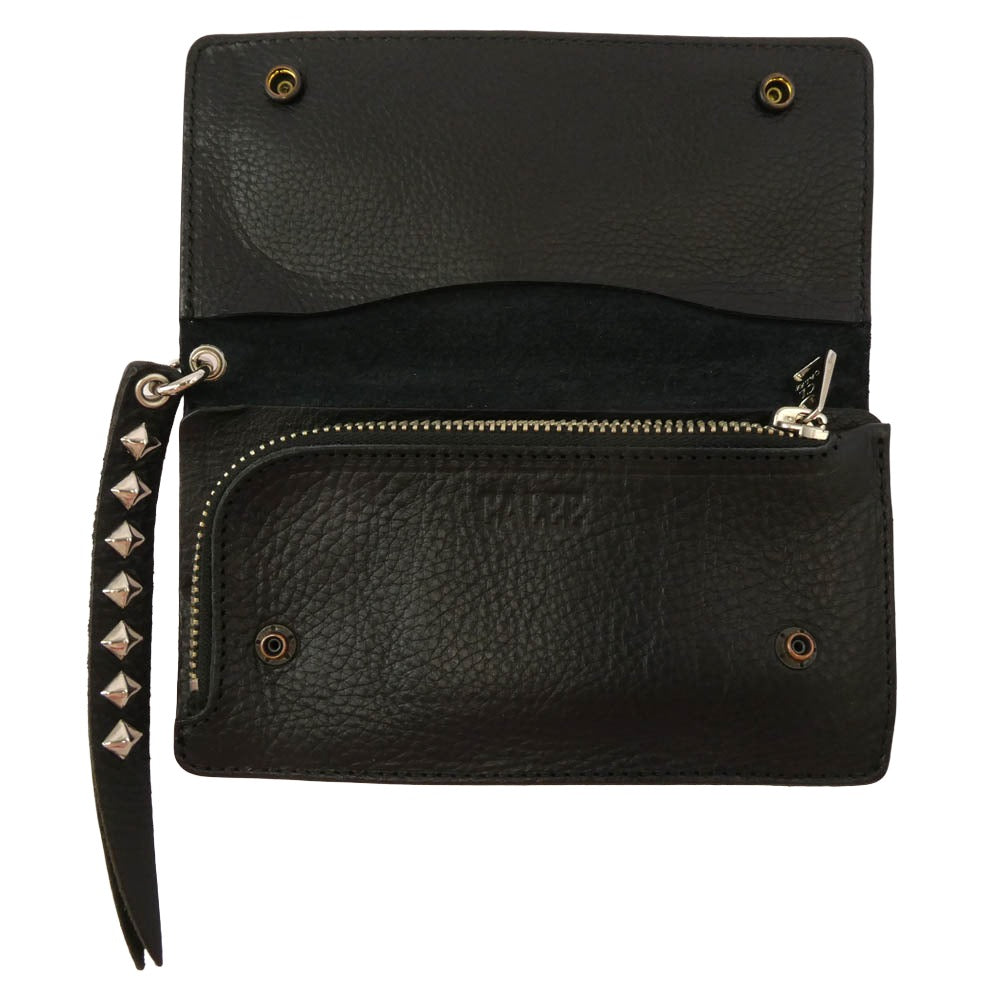 CALEE キャリー PLANE LEATHER LONG WALLET STUDS CHARM スタッズチャーム ロング ウォレット ブラック系【中古】