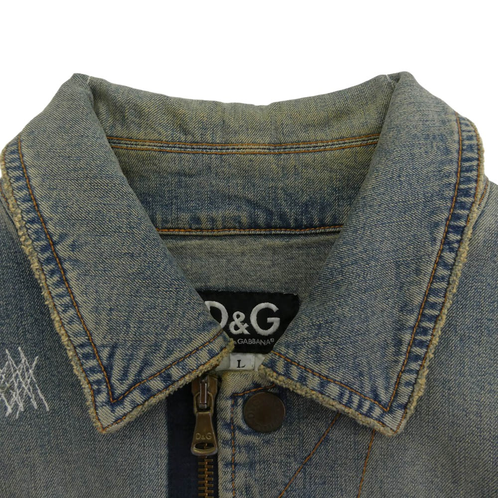 DOLCE&GABBANA ドルチェアンドガッバーナ D＆G ダメージ リペア加工 ジップ デニム ジャケット インディゴブルー系 L【中古】