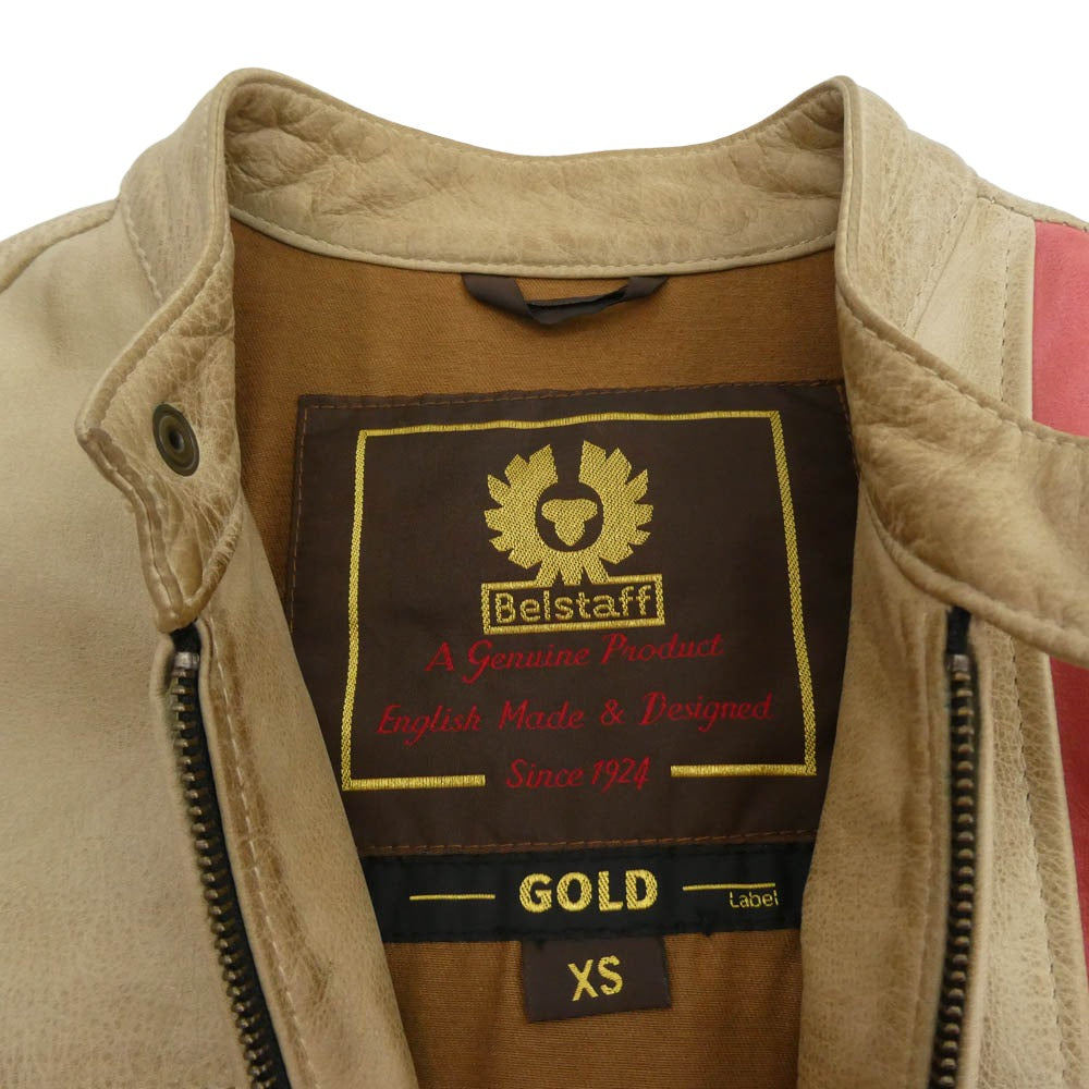 ベルスタッフ 牛革 カウレザー シングル ライダース ジャケット ベージュ系 XS【中古】