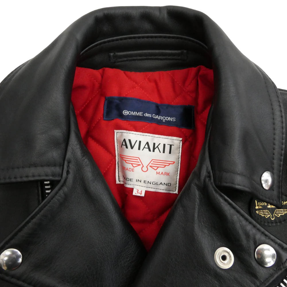 COMME des GARCONS コムデギャルソン 21AW KZ-J013 Lewis leather ルイスレザー Lightning 391T ライトニング レザー ライダース ジャケット ブラック系 レッド系 34【中古】