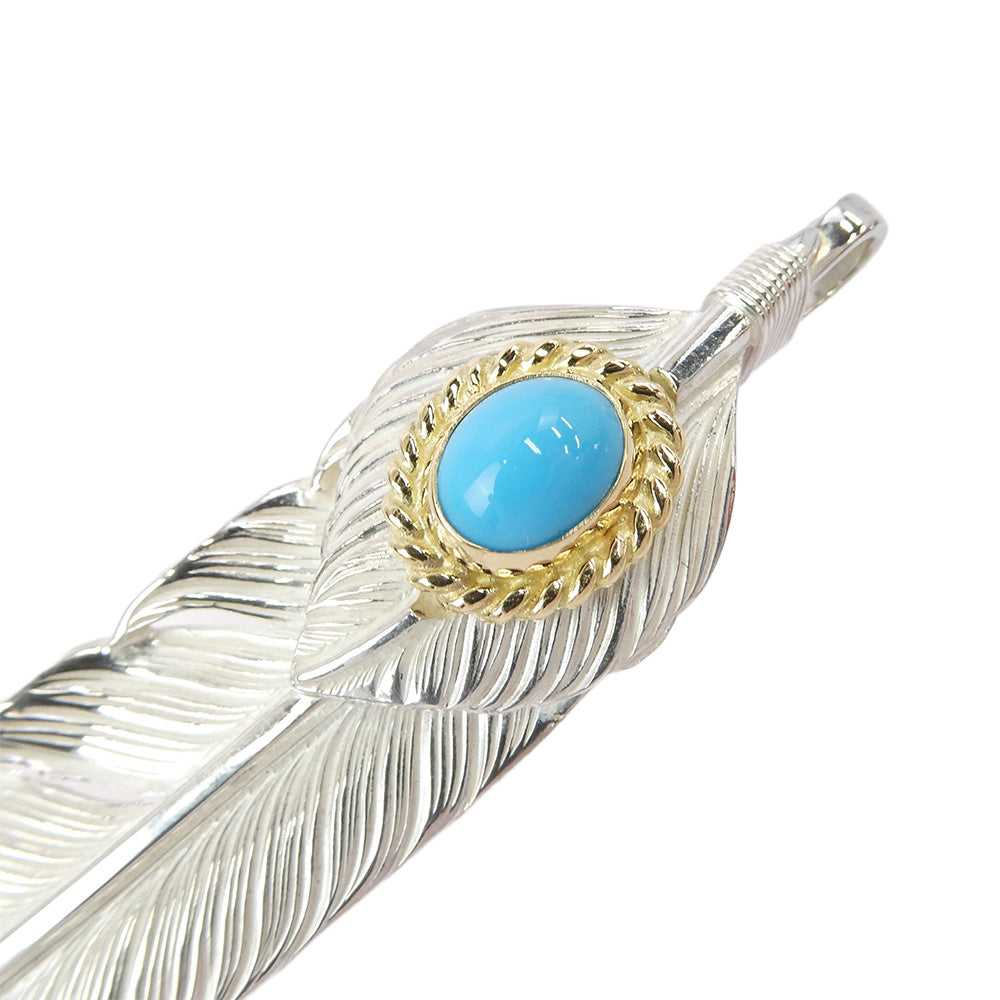 TARO WASHIMI ワシミタロウ 鷲見太郎 P&T販売証明書付属 L ff01 L flight feather heart feather 01 TQ 6×8 K18cup 金縄ターコイズ ハートフェザー ペンダントトップ シルバー系 ゴールド系 ターコイズブルー系【極上美品】【中古】