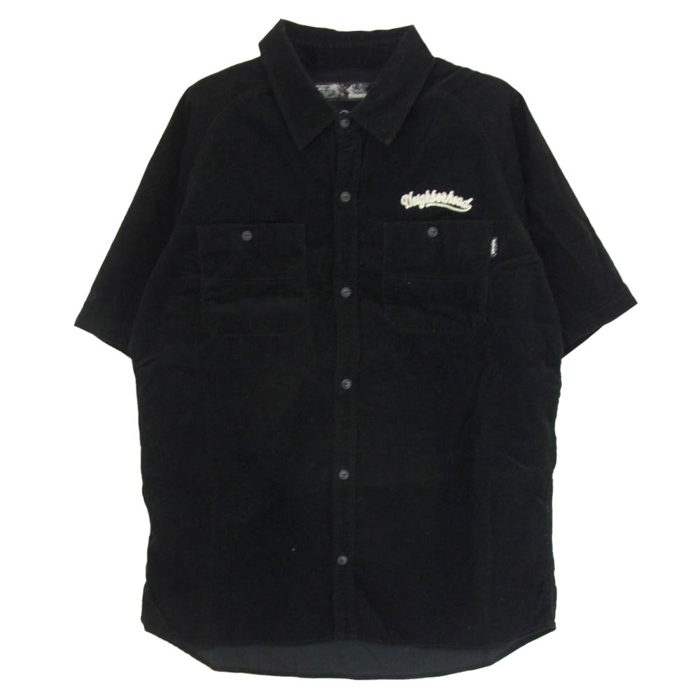 NEIGHBORHOOD ネイバーフッド TSHN-SH-03 ロゴ 刺繡 コーデュロイ 半袖シャツ ブラック系 L【中古】