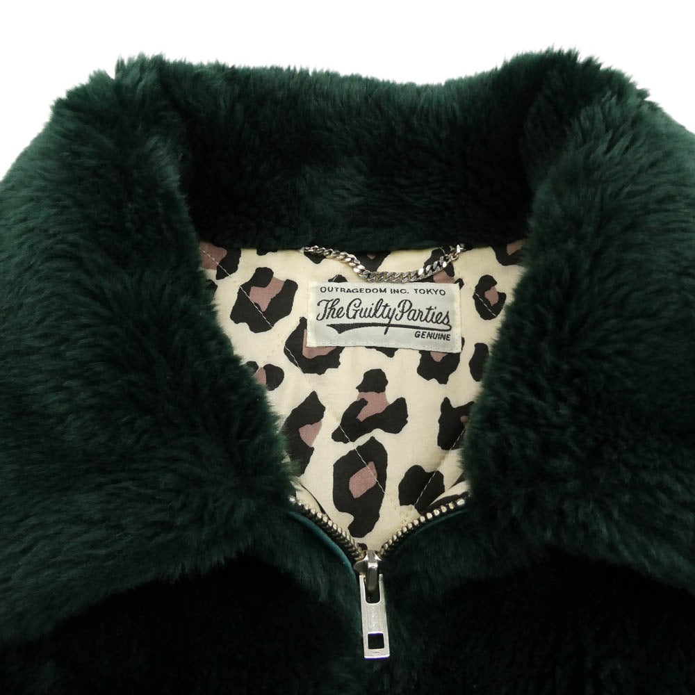 WACKO MARIA ワコマリア 21AW Fur COACH Jacket 裏地レオパード 中綿 ファー コーチ ジャケット グリーン系 L【中古】