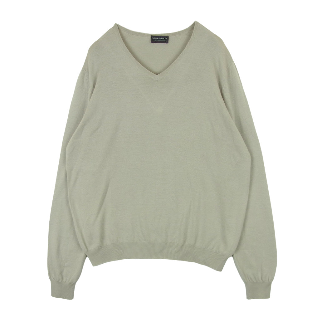 JOHN SMEDLEY ジョンスメドレー メリノウール 24G Vネック ニット セーター グレイッシュベージュ系 L【中古】