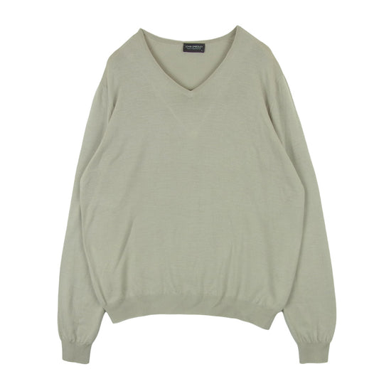 JOHN SMEDLEY ジョンスメドレー メリノウール 24G Vネック ニット セーター グレイッシュベージュ系 L【中古】