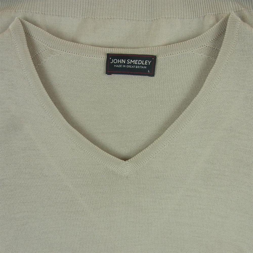 JOHN SMEDLEY ジョンスメドレー メリノウール 24G Vネック ニット セーター グレイッシュベージュ系 L【中古】