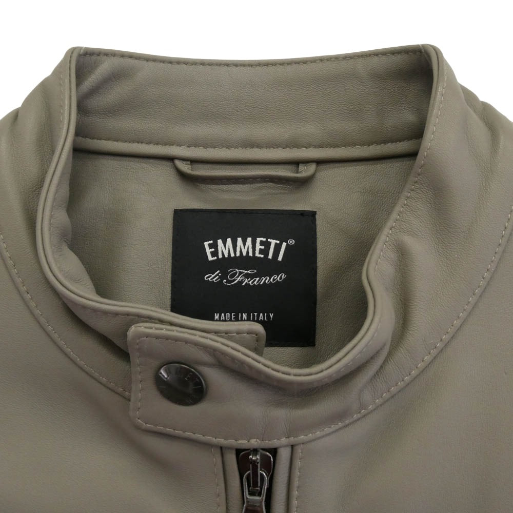 EMMETI エンメティ JURI ラムスキン シングル ライダース レザー ジャケット グレー系 48【中古】