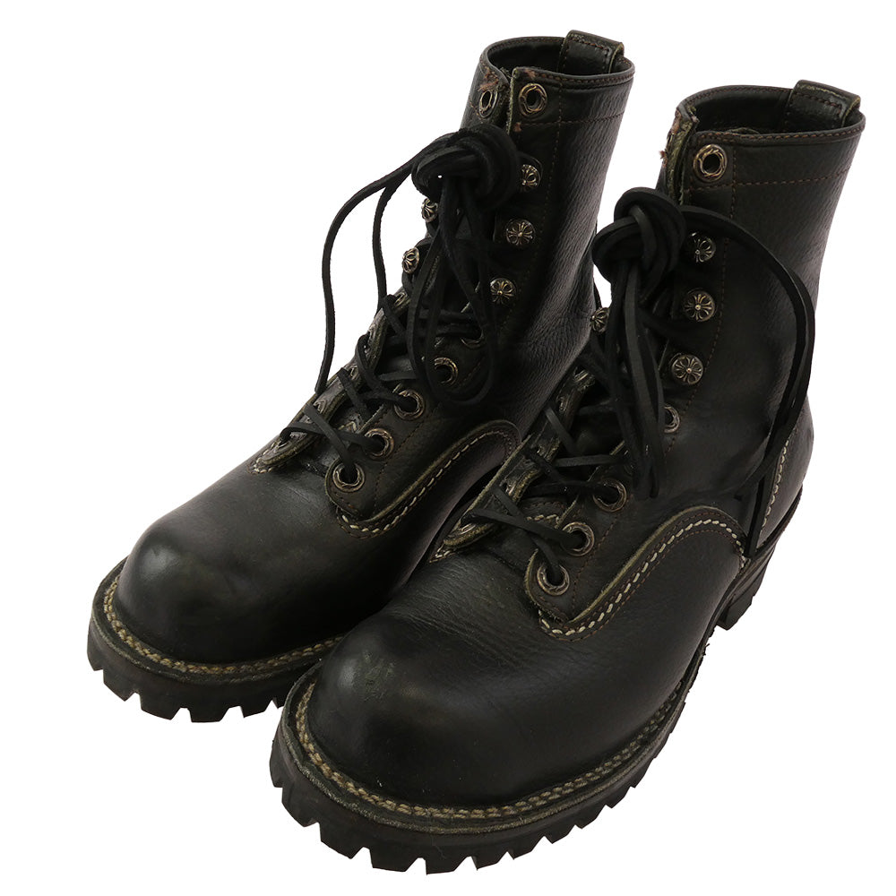 CHROME HEARTS クロムハーツ（原本無） ×WESCO JOBMASTER ジョブマスター 旧ロゴ オールド レザーブレード レースアップ ヒールスクロールラベルカスタム レザーブーツ ブラック系 8.5E【中古】