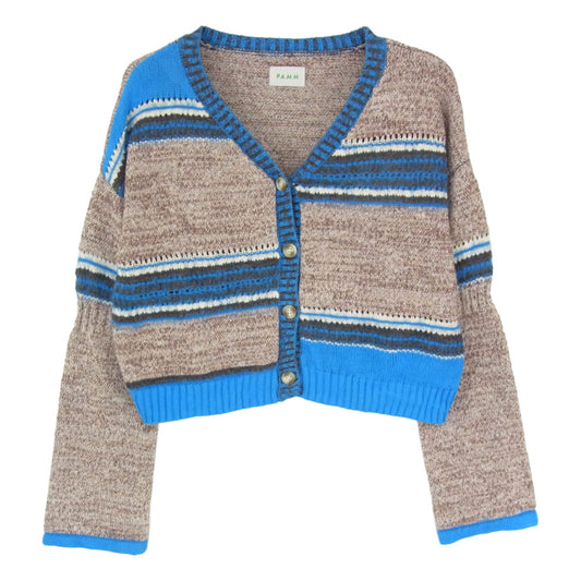 パム PM1153 クロップド ボーダー Vネック カーディガン マルチカラー系 F【中古】