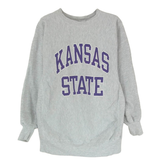 Champion チャンピオン 90s 刺繍タグ KANSAS STATE Reverse weave カレッジプリント クルーネック リバースウィーブ スウェット グレー系 XL【中古】