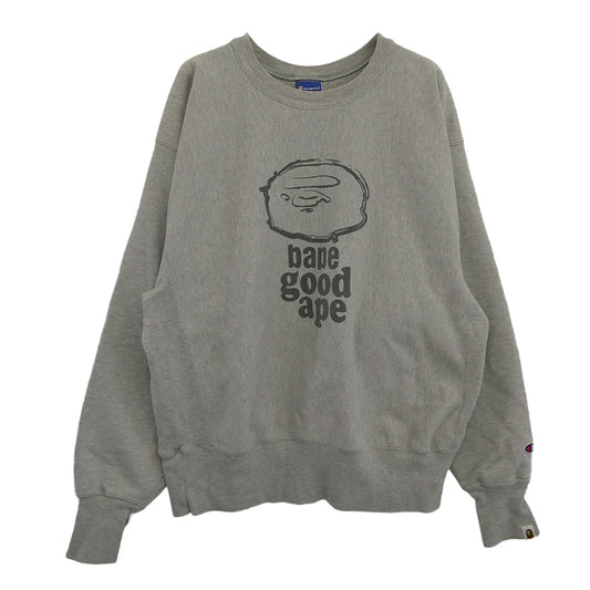 A BATHING APE アベイシングエイプ × Champion REVERSE WEAVE チャンピオン リバースウィーブ bape good ape スウェット トレーナー グレー系 L【中古】