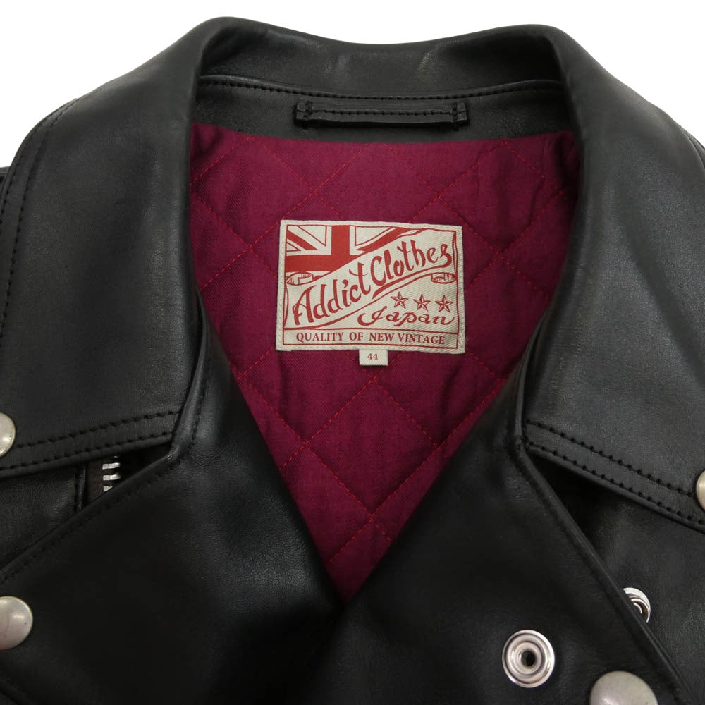 ADDICT CLOTHES アディクトクローズ AD-03 BRITISH ASYMMETRY JACKET 馬革 ホースハイド ブリティッシュアシンメトリー ライダース ジャケット ブラック系 44【中古】